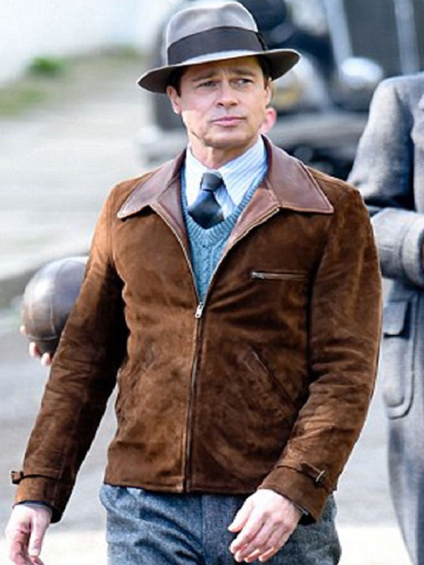 Allied Brad Pitt Brown Genuine Suede Leather Jacket 