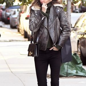 Brazilian Model Gisele Bündchen Leather Black Jacket