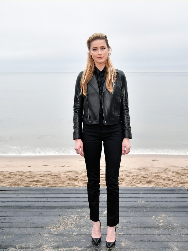 Hollywood Actor Amber Heard Black Leather Jacket