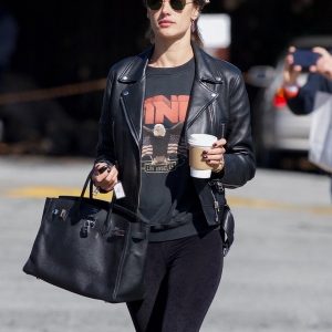 Alessandra Ambrosio Black Leather Jacket